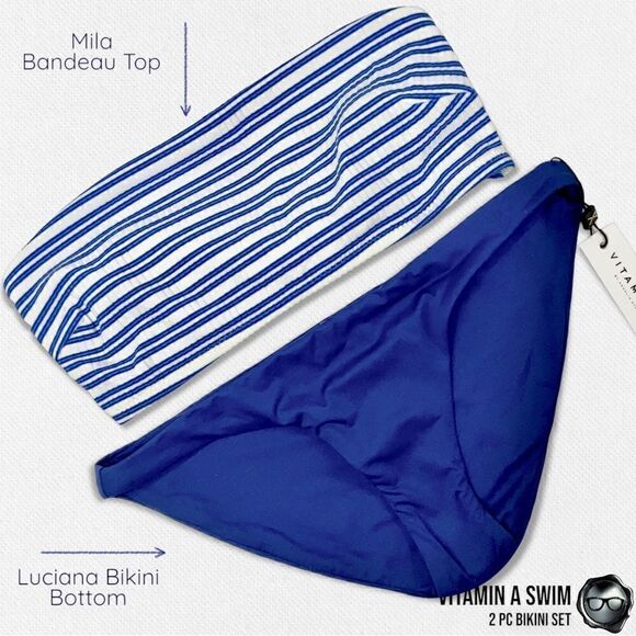VITAMIN A BIKINI SET: SARDINIA STRIPE MILA BANDEAU TOP + SAPPHIRE LUCIANA BOTTOM - Picture 15 of 16